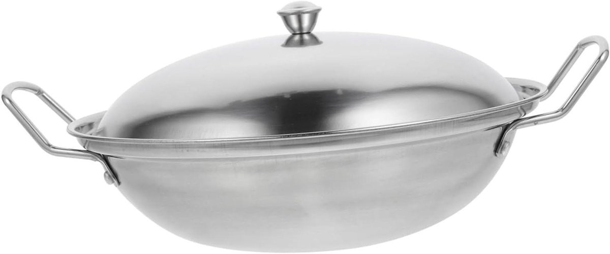 Ronde Koekenpan Hete Pan Thuis Koken Dubbele Handgreep 24.5 cm Zilver
