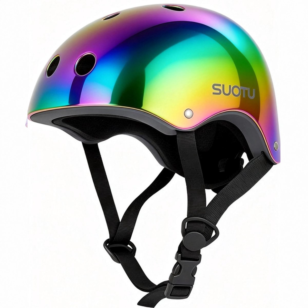 Suotu Kinderhelm - Verstelbare Fietshelm & Skatehelm - Voor Fietsen, Steppen, Skateboarden & BMX - Maat M - Spiegelregenboog