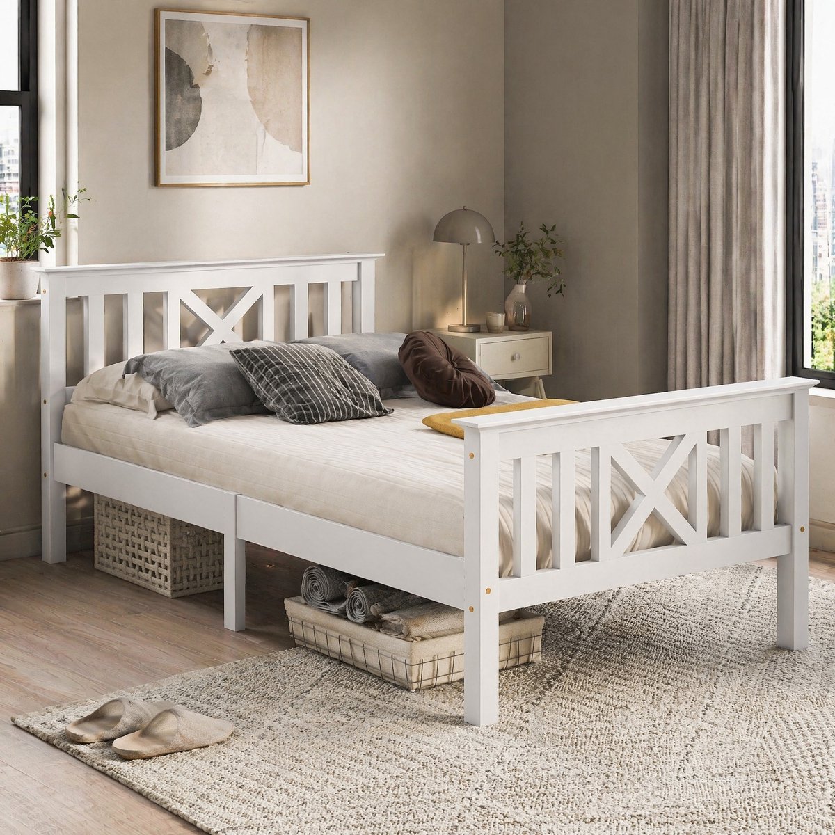COVREO Bed 99x209 cm – wit, van hout en MDF, lattenbodem voor matras 90x200 cm