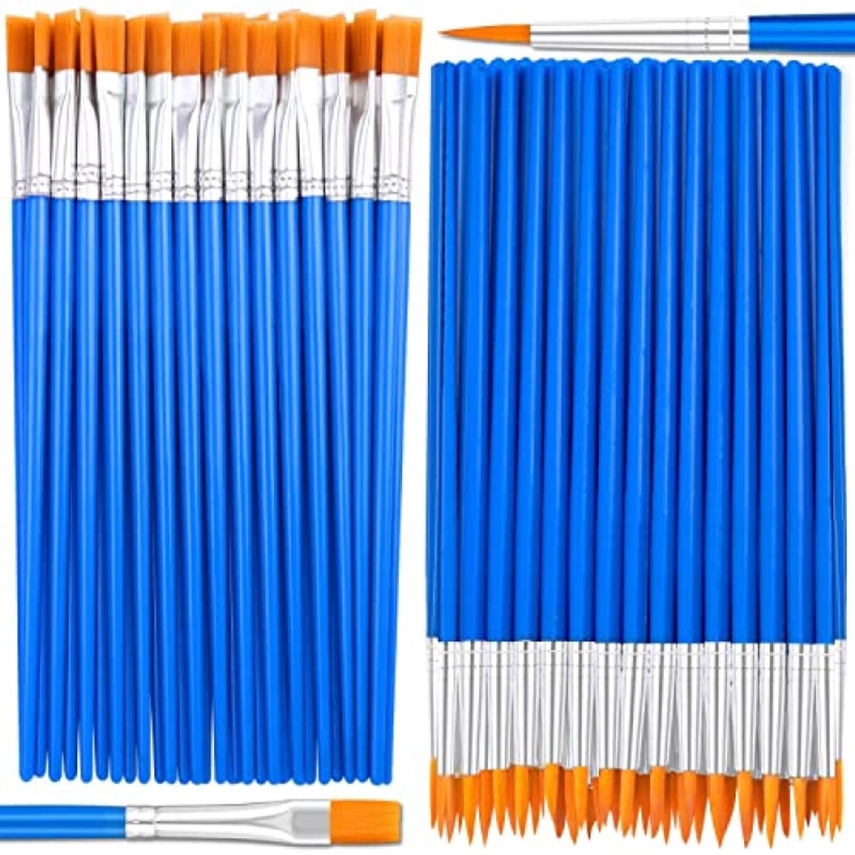 LoShop 50 stuks platte en ronde verfborstels - acryl penselen set voor kinderen, klaslokaal, aquarel en canvas schilderen
