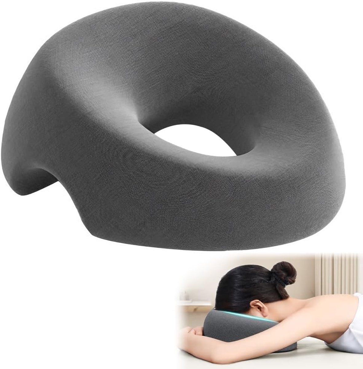 SnelShoppen - U-vormige Massage Hoofdkussen voor Bed, Ergonomisch Gevormd, Geheugenschuim, Lichtgrijs, Voor Spa en Salon, Volledige Ondersteuning voor