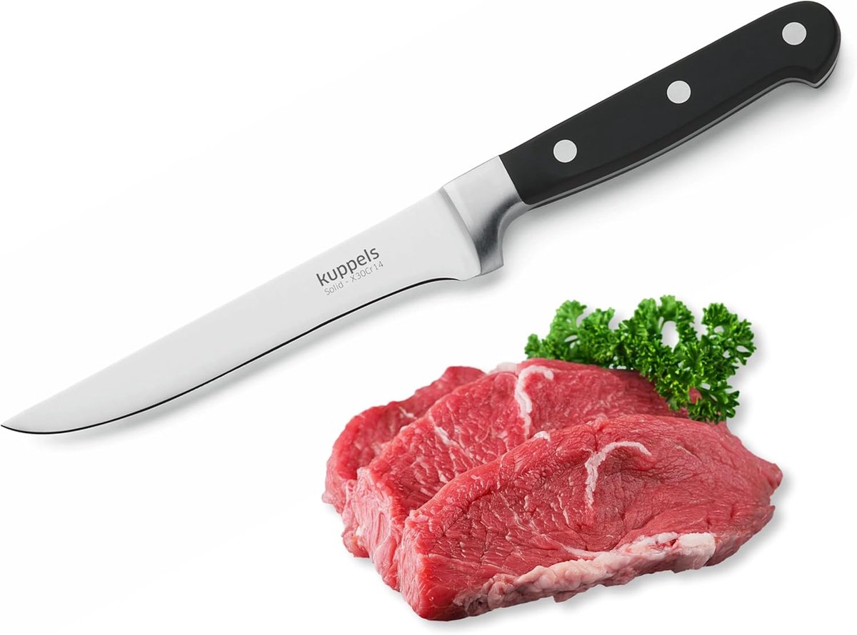 SnelShoppen - Kuppels Solid Boning Knife - Ergonomisch Handvat Zwart - Smalle Blad - Geïntegreerde Vingerbescherming - Fileren, Slachten, Koken, Snijd