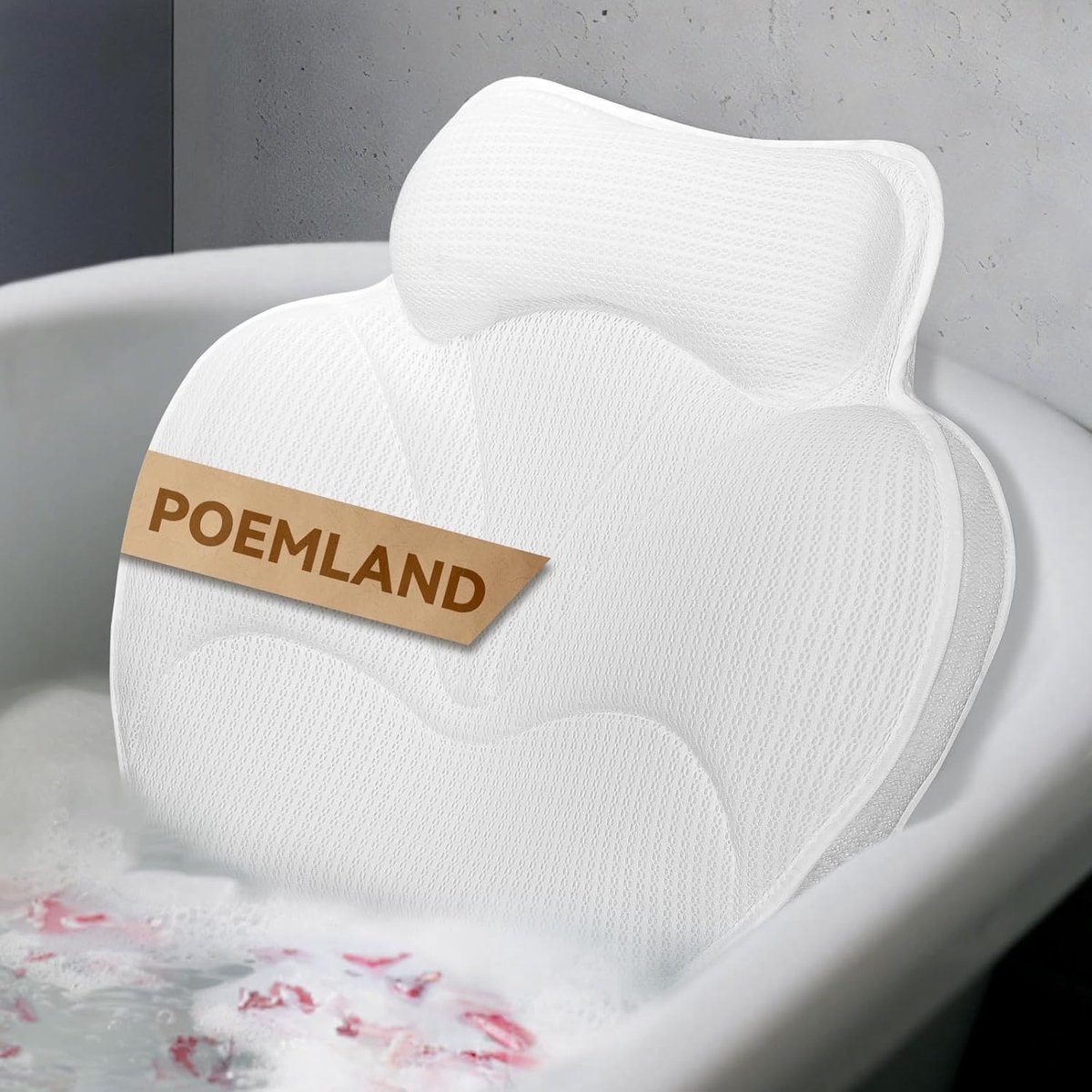 SnelShoppen - Badkussen Nechkussen voor Badkuip - 3D Air Mesh Antislip Hoofdkussen - Sneldrogend Zacht Kussen voor Badkuip - Luxe Comfort 49x46 cm Wit