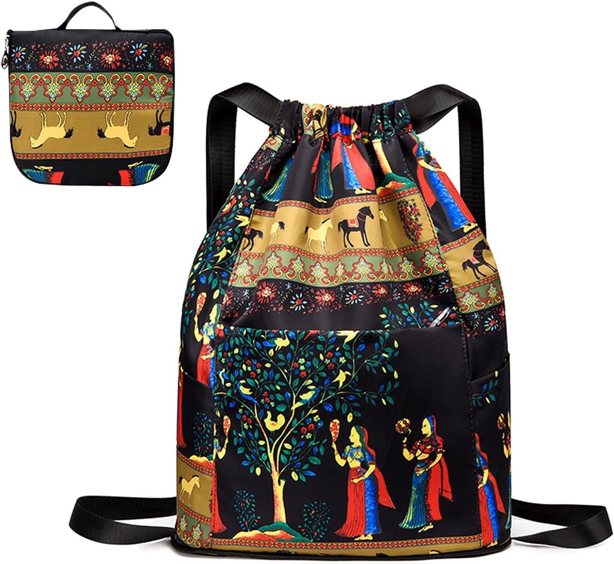 SnelShoppen - Drawstring Vouwbare Rugzak Grote Capaciteit Droog-Wet Scheiding Reis Sporttas, Multicolor Gym Bag Backpack, Nylon, Voor Sport, Fitness,