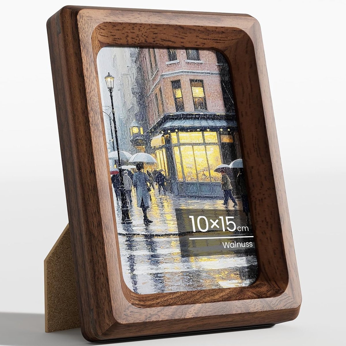 SnelShoppen - Fotolijst 10 x 15 cm Hout Natuurlijke Walnoot Tempered Glas Handgemaakt Rond Hoekje voor Familie Foto's Bruiloft Posters Wand of Tafel D