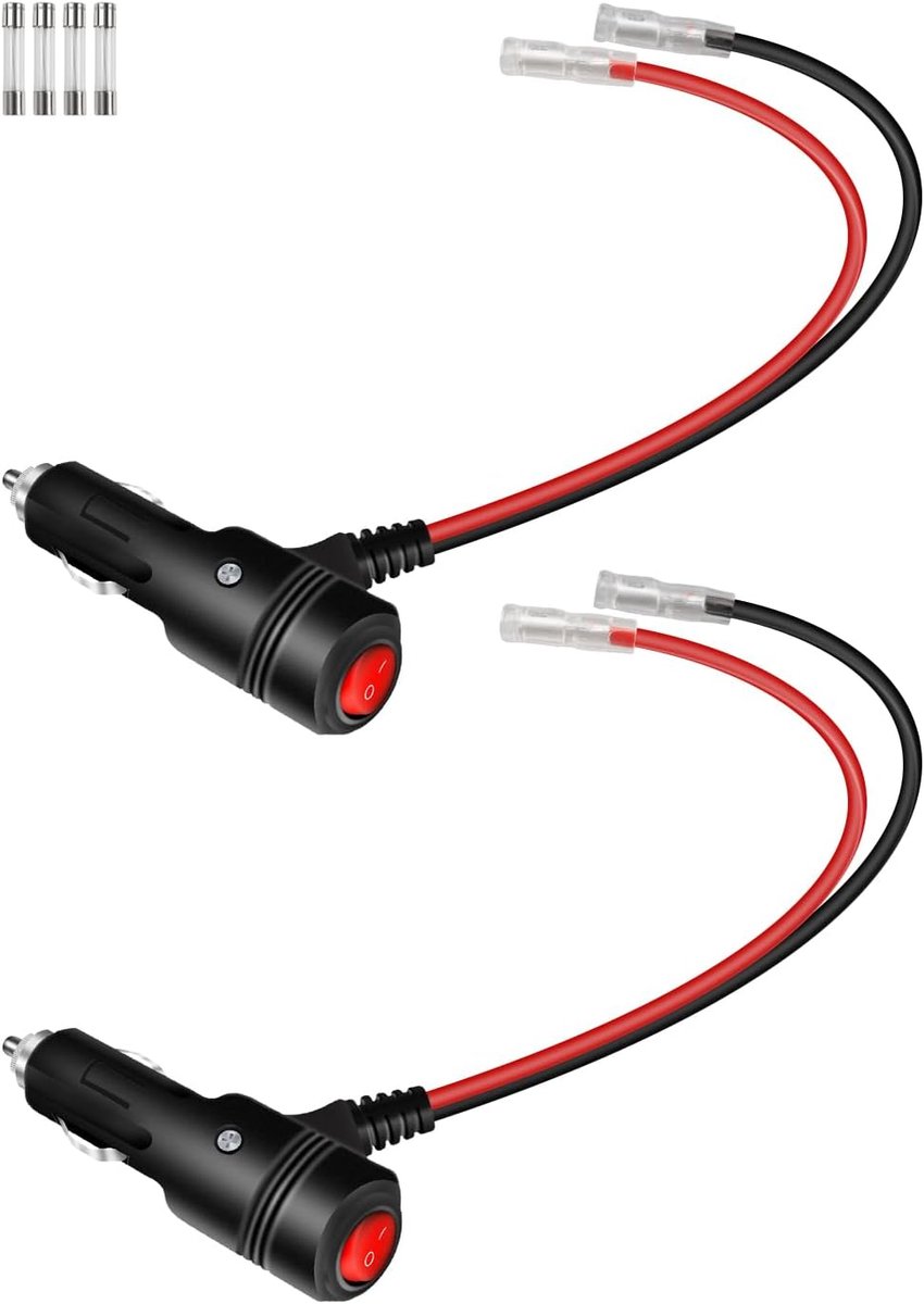 SnelShoppen - 12V Sigarettenaansteker Plug met Schakelaar, 16AWG Vervangingsadapter Heavy Duty, 2 Stuks met 15A Zekerings en LED Licht voor Auto, Cara