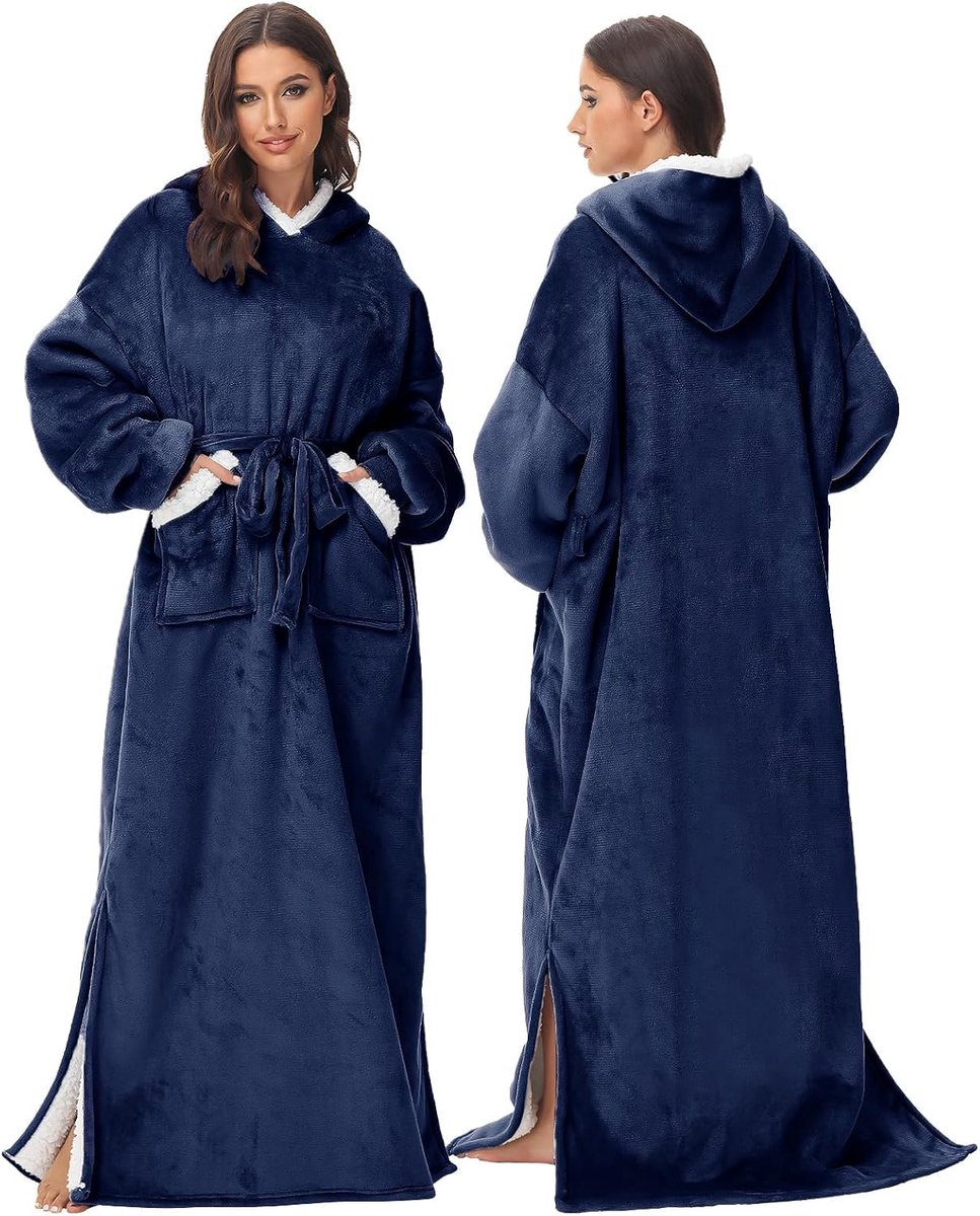 SnelShoppen - Deken met Mouwen Pullover Deken Hoodie, Knuffeldeken met Mouwen en Capuchon voor Volwassenen, Full-Body Deken Marineblauw, 80 x 180 cm,