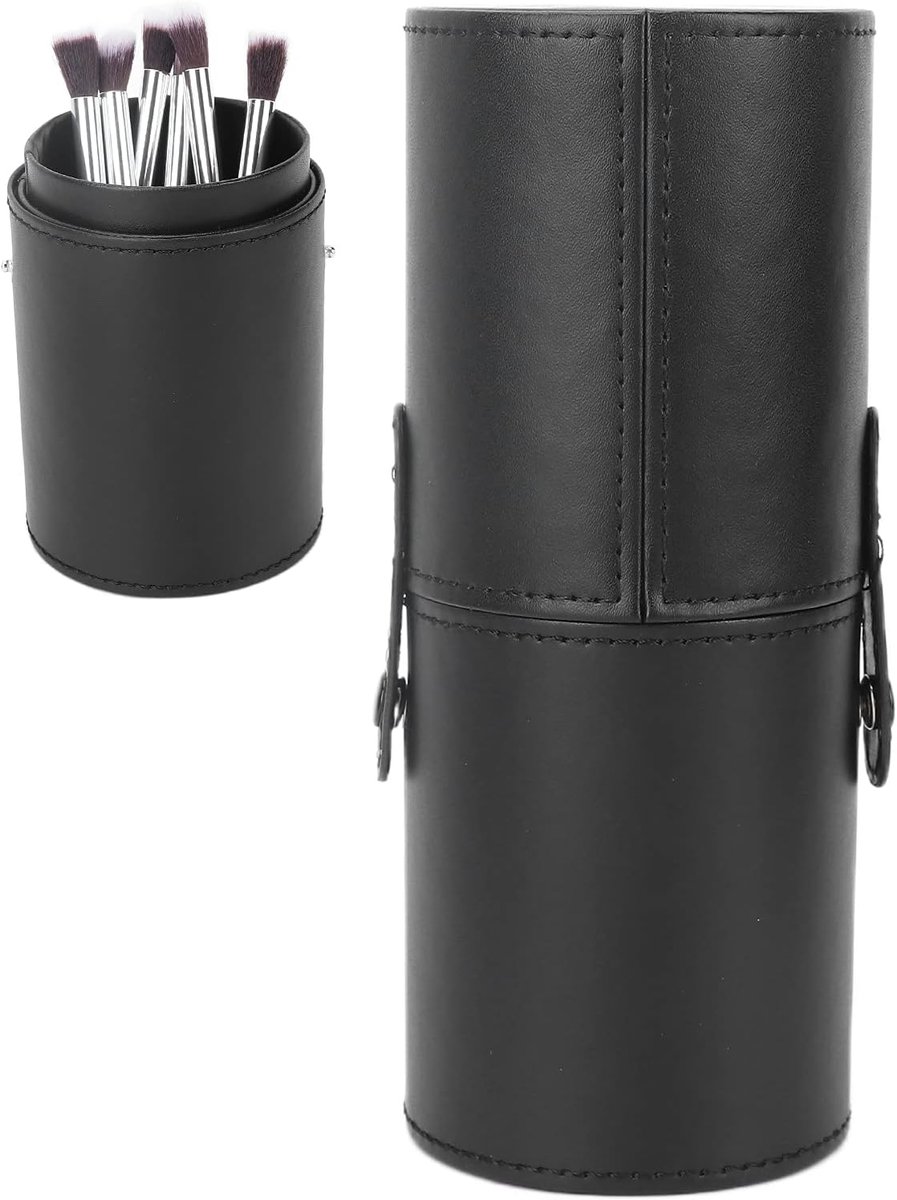SnelShoppen - Grote Capaciteit Ronde Makeup Brush Holder Organizer, Draagbare PU Leren Cosmetic Case voor Make-up Kwasten, Perfect voor Reizen, Stijlv