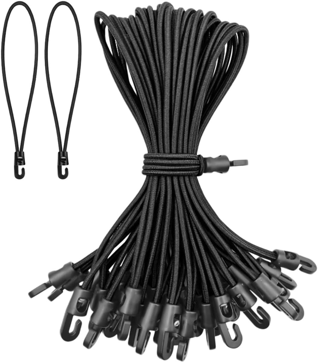 SnelShoppen - 25 Pcs Bungee Cords met Haak - 25cm Heavy Duty Rubber Tensioner voor Tarpaulin, Extra Sterke Expander met Plastic Haak voor Tent, Campin