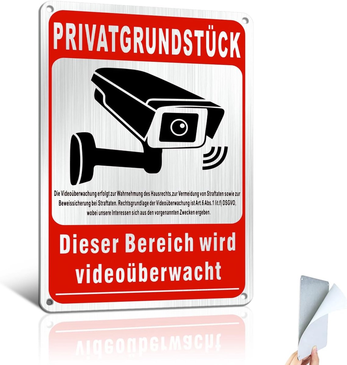 SnelShoppen - Video Surveillance Sticker 15x22cm - Zelfklevend Aluminium - GDPR Conform - Weerbestendig - Beveiliging voor Tuin/Perceel