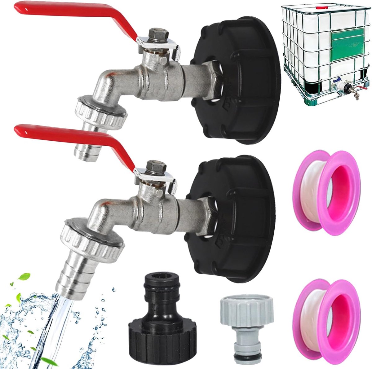SnelShoppen - 2x IBC-aftapkraan 1/2" en 3/4" met slangaansluiting - Hoogwaardige zinklegering, druk- en corrosiebestendig - Ideaal voor watertankacces