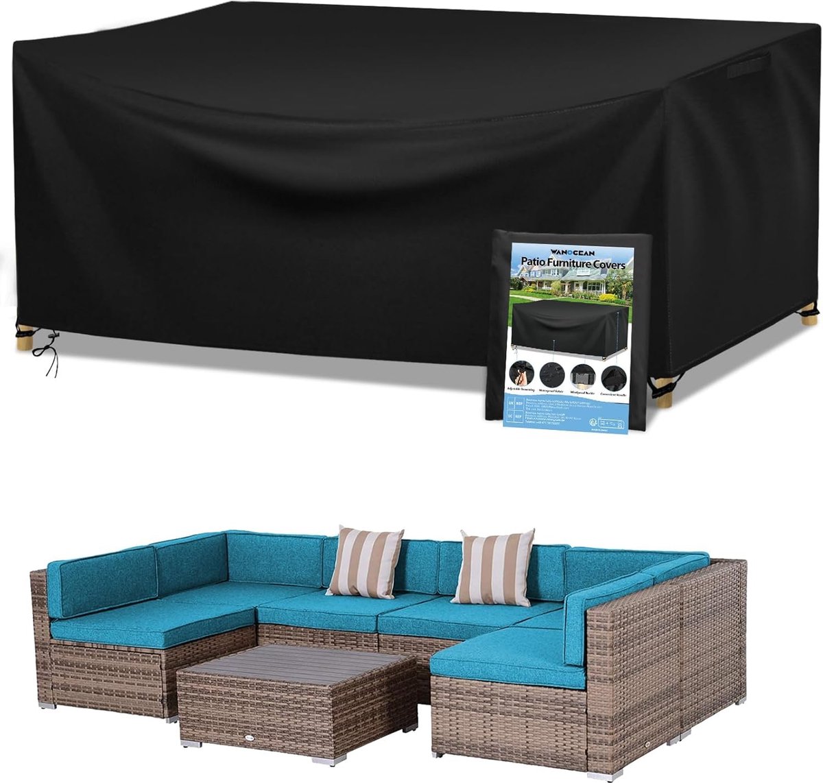 SnelShoppen - Tuinmeubel Beschermhoes 420D Oxford, Waterdicht, UV-Bestendig, Scheurvast, Rechthoekig, 250x200x80cm, Voor Tuin, Balkon, Patio, Tuinfees