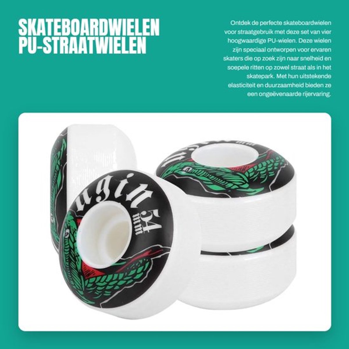 Skateboardwiel Stevig en Duurzaam PU-Materiaal Antislip Wielen Geschikt voor Ruwe Ondergronden Uitstekende Elasticiteit Compact Design Skateboardwielen Zwart