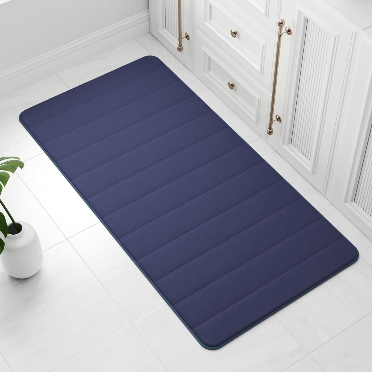 SnelShoppen - Memory Foam Badmat 60 x 120 cm - Navy Blue - Ultra Zacht - Antislip - Super Absorberend Badkamer Tapijt - Machinewasbaar