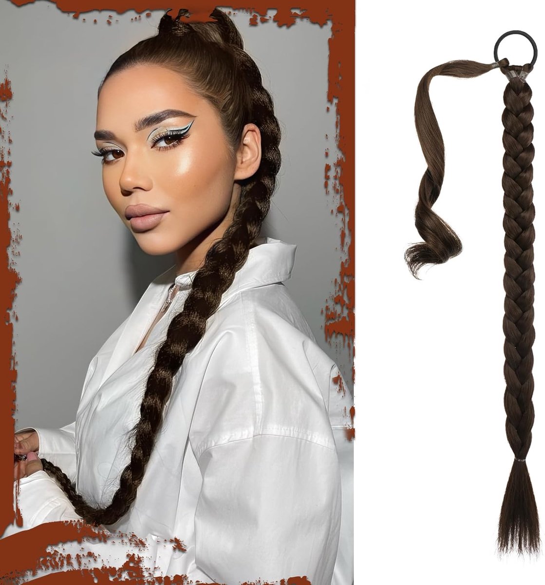 SnelShoppen - Lange Vlecht Ponytail Extensie met Haarband - Fluffy Rechte Wrap Around Haar Extensions - Natuurlijke Zachte Synthetische Vlecht Haarstu