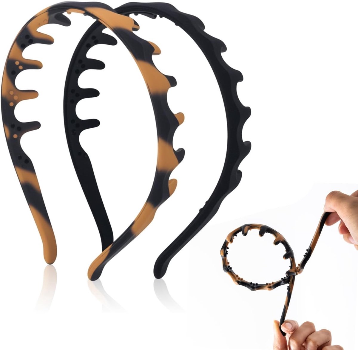 Zijdezachte Haarbanden voor Vrouwen, 2 Stuks Antislip Haaraccessoires met Golfvormige Tanden voor Make-up en Sportactiviteiten