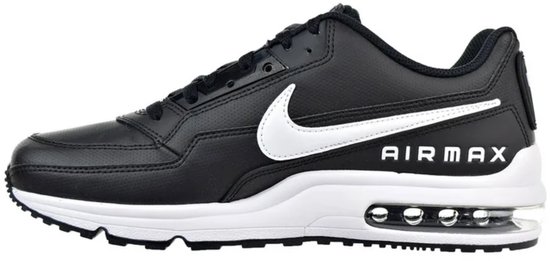 Zwarte Nike Air Max sneaker met witte swoosh op de zijkant en AIRMAX op de witte zool. De zool bevat een transparante Air unit.