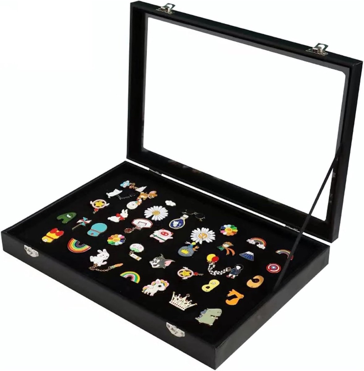 SnelShoppen - Anstecknadel Display Case 28x20cm - Medailles, Badges, Sieraden, Dichte en Stofvrije Oplossing - Transparant Acryl, Velours Voering, Per