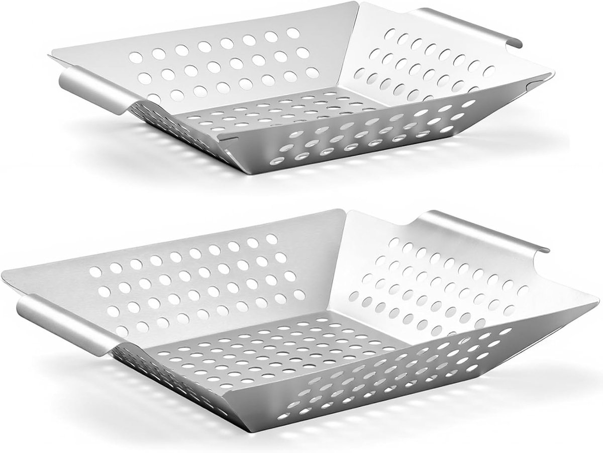 SnelShoppen - Set van 2 RVS Grillmanden voor Groenten, Vlees en Vis - M en L - Perfect voor Gas, Elektrische en Houtskool Grills - Vaatwasmachinebeste