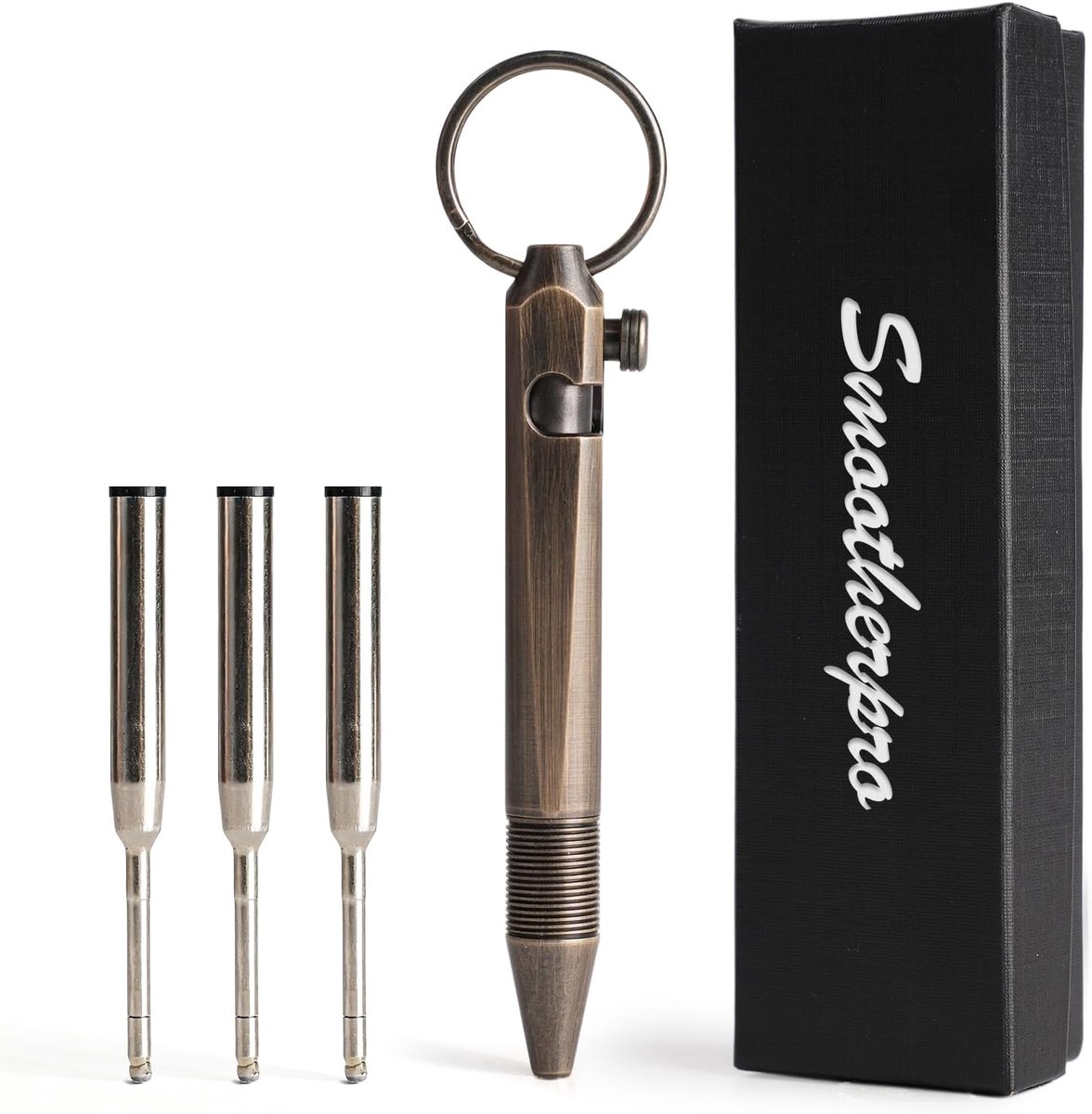 SnelShoppen - Mini EDC Balpen - Solid Brass - Bolt Action Mechanisme - 3 Vullingen - Voor Dagelijks Gebruik & Handtekeningen - Bronzen Kleur