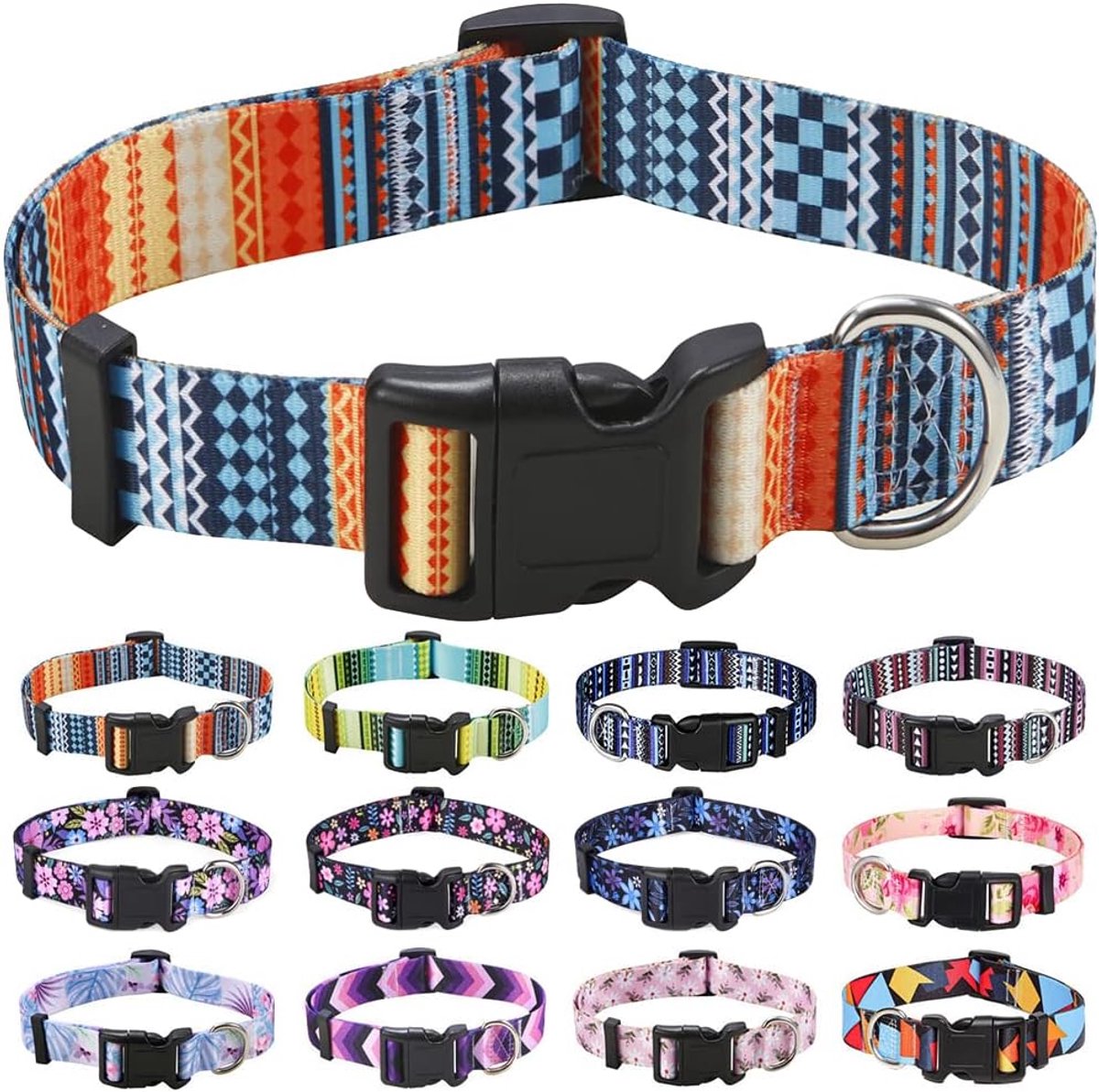 SnelShoppen - Verstelbare Hondenhalsband Ethnic Stijl - Zacht Nylon voor Kleine, Middelgrote en Grote Honden - Bohemian Tribal Geometrische Patronen -