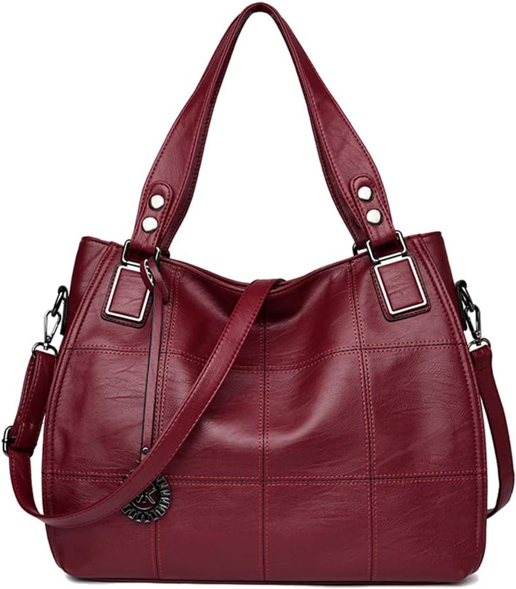 SnelShoppen - Dames Hobotas Schoudertas Handtas van PU Leer - Hobo Handtas met Schouderband - Rode Crossbody Tas - Perfect voor Dagelijks Gebruik