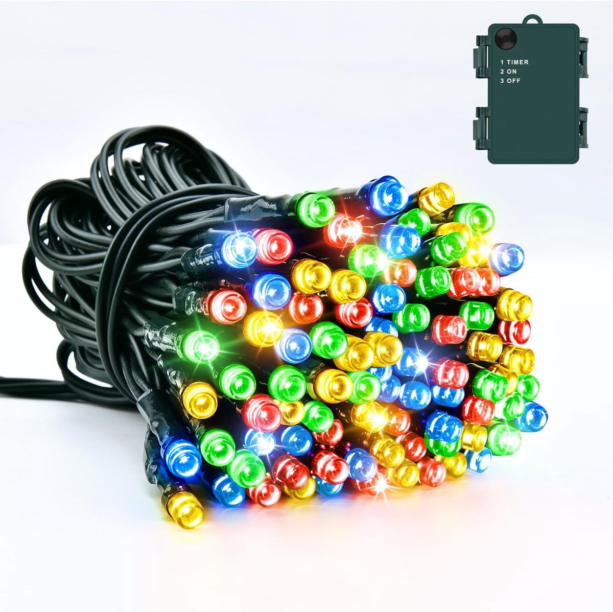 SnelShoppen - Outdoor Fairy Lights Battery 3 m 30 LED Multikleur Lichtjes Kabel Groen met Timer IP65 Waterdicht voor Binnen Buiten Kerst Decoratie Fee
