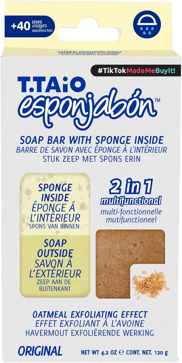SnelShoppen - T. Taio Esponjabon Zeep Spons - 2-in-1 Bad Scrub & Massage - Voet, Elleboog & Gezicht Reiniger - Voor Alle Huidtypes - Dagelijks Gebruik