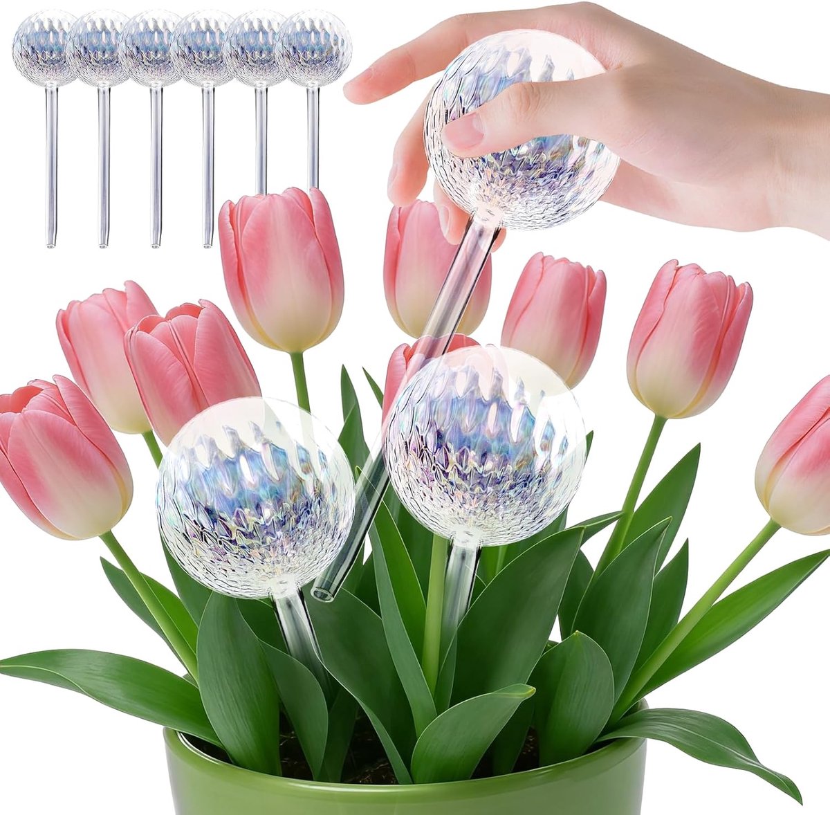 SnelShoppen - RoseFlower Plantenwaterbollen, Zelfwaterende Plantenbakken van Glas, Automatisch Bewateringssysteem voor Binnen- en Buitenplanten, 26,4