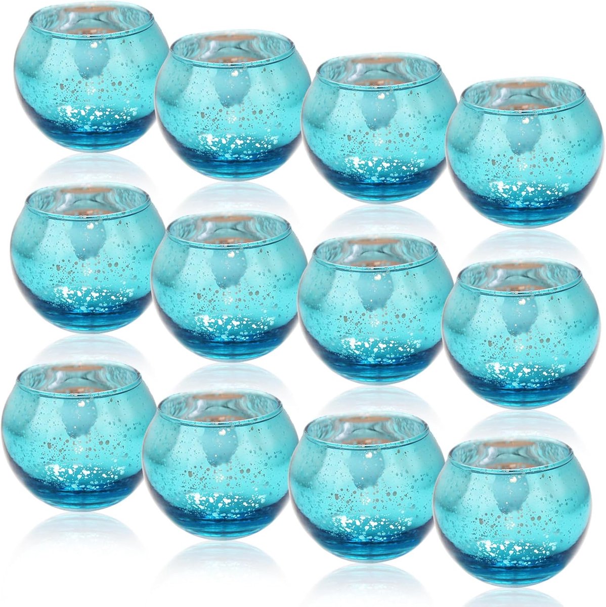 SnelShoppen - Set van 12 Glazen Kaarsenhouders 5 x 5.5 cm, Kleurvolle Blauwe en Roségouden Rondes voor Tafel, Glazen Theelichthouders Set voor Bruilof