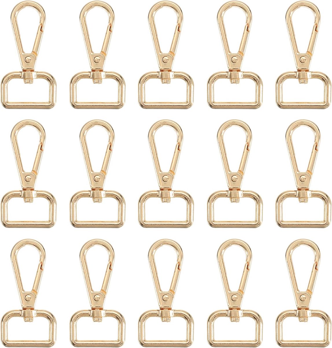 SnelShoppen - 15 Stuks Carabiner Haken 0.78 Inch D-Ring Metalen Haak in Goud voor Handtassen Sleutelhangers en Straps - Robuust en Roestvrij