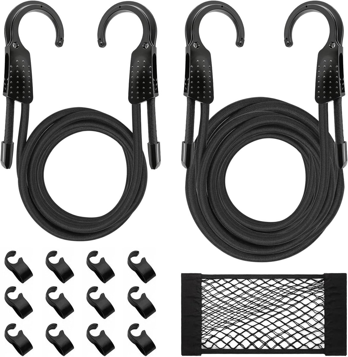 SnelShoppen - Pack van 2 Tension Rubber Hooks 1.5/3 m Elastische Expander met Dubbele Haak voor Zonnezeil, Fiets, Dekzeil en Waslijn met Winddichte Ge