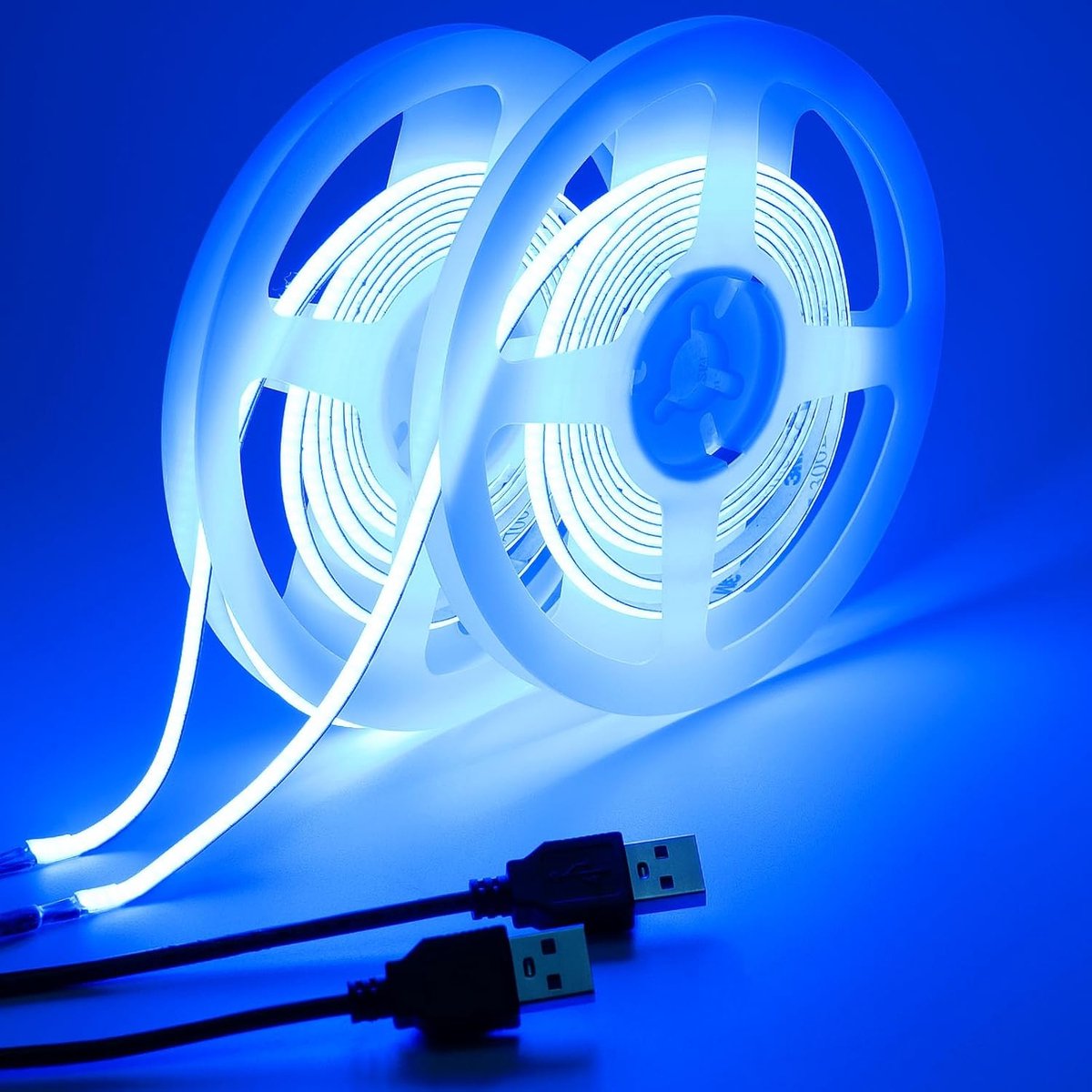 SnelShoppen - 5V 5mm Wide COB USB LED Strip - 4M (2X2M) - 400LEDs/M - Blauwe Zelfklevende LED Tape voor DIY Home Decor - Flexibel en IP20 Niet Waterdi