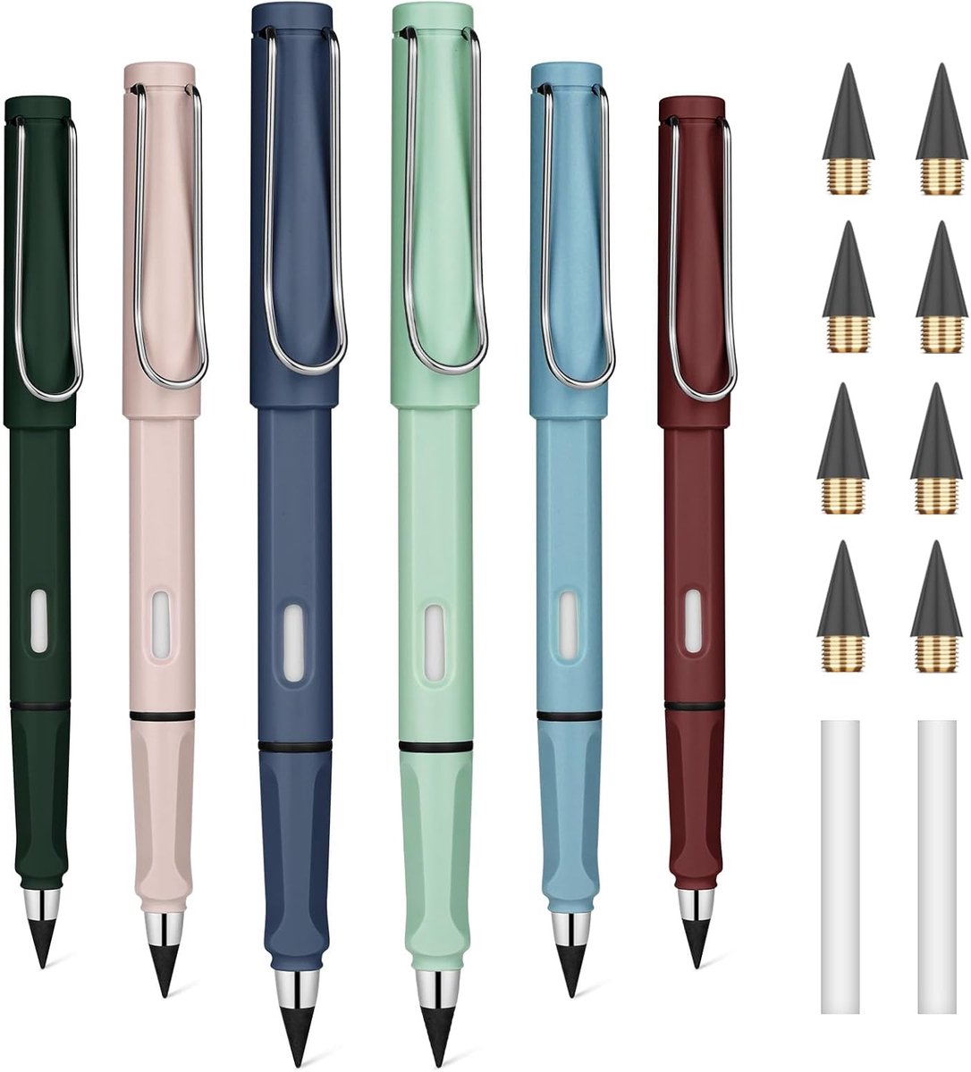 SnelShoppen - 6 Stuks Offcup Pennen Zonder Inkt, Navulbaar, Oneindig Schrijven, Ergonomisch, Met 2 Witte Gum en 8 Vervangbare Punten voor Schrijven, T