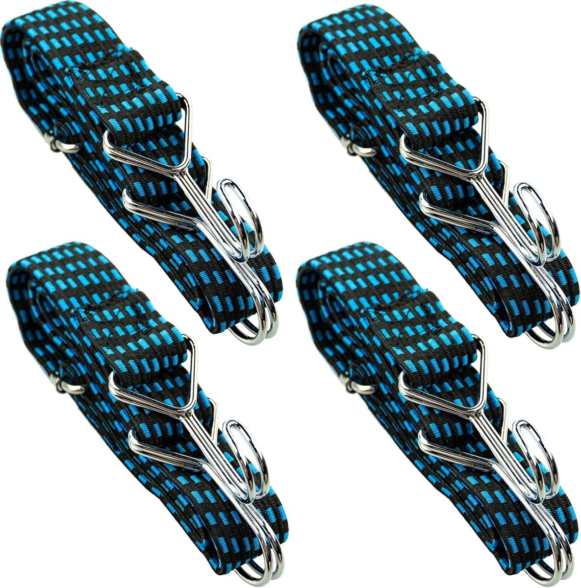 SnelShoppen - 4 Stuks Verstelbare Bungee Cords met Haken, Heavy Duty Elastische Straps met Roestvrijstalen Buckle voor Fiets, Bergsport, Luggage, 1 Me