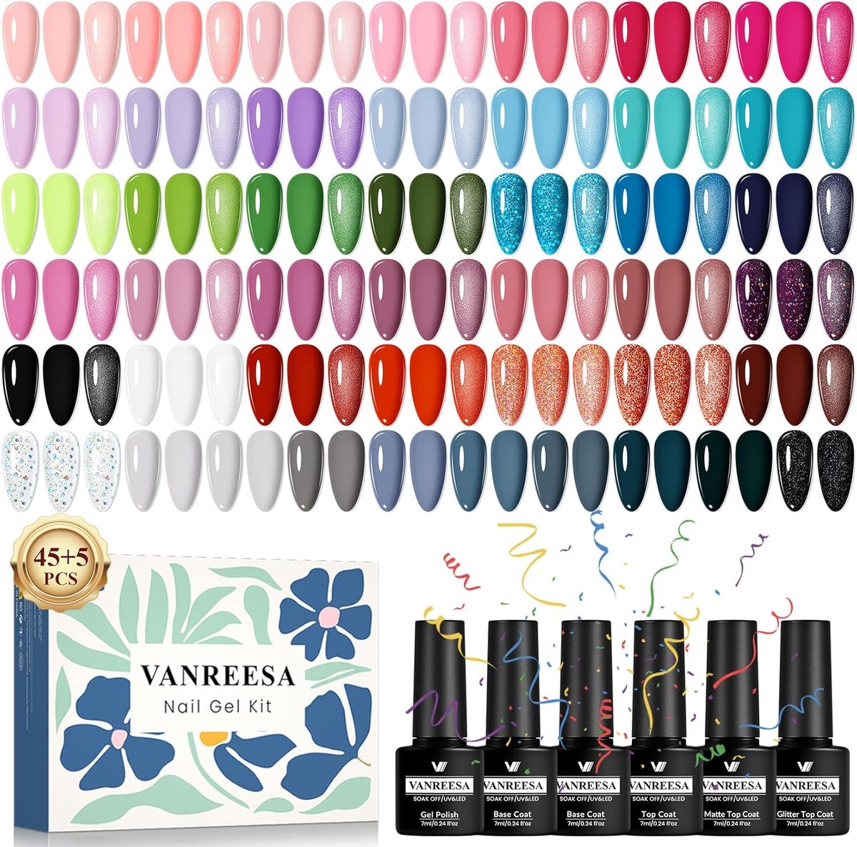 SnelShoppen - UV Gel Nagellak Set - 45 Kleuren (Roze, Blauw, Lila, Bruin) - Manicure Startset met Onderlaag en Overlak - DIY Nageldesigns, Cadeau voor