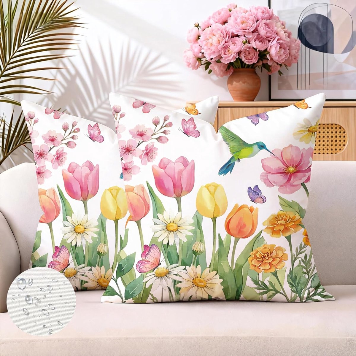 SnelShoppen - Waterproof Kussenhoezen Tuin Kussens 40x40 cm Decoratief Modern Bloem Motief Voor Balkon, Sofa, Tuin, Patio en Woonkamer - Set van 2