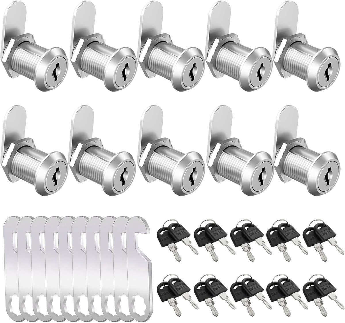 SnelShoppen - Pack van 10 20 mm Meubel Slot, Kast Slot met 2 Verschillende Sluitplaten, Postvak Slot, Sleutels, Hoogwaardig Zinklegering, Voor Meubels