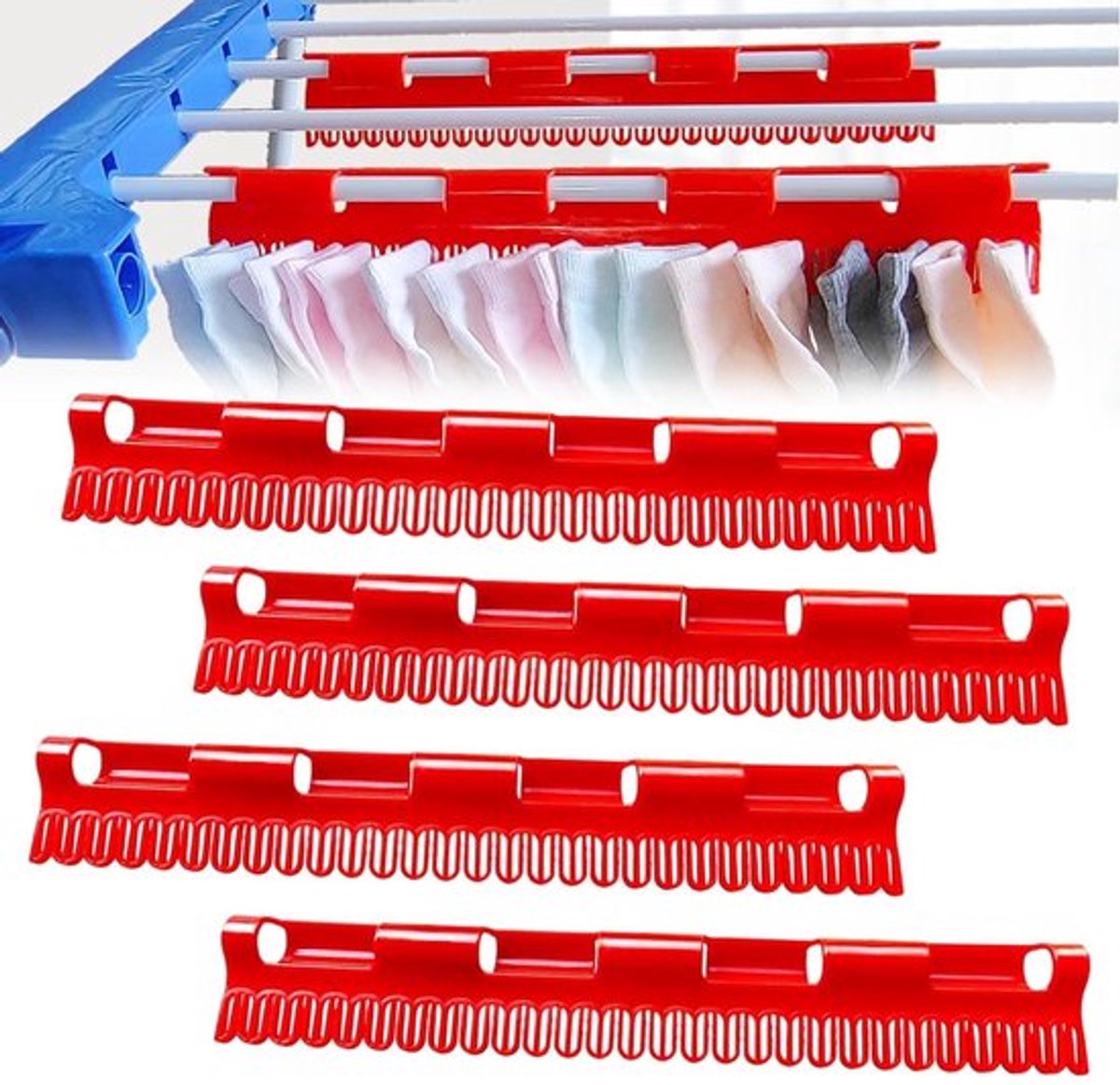 Droogrek Winddicht - 4 Stuks - Kunststof Hangers - Compact Formaat - Voor Sokken/Ondergoed - Optimale Luchtcirculatie - Wasrek