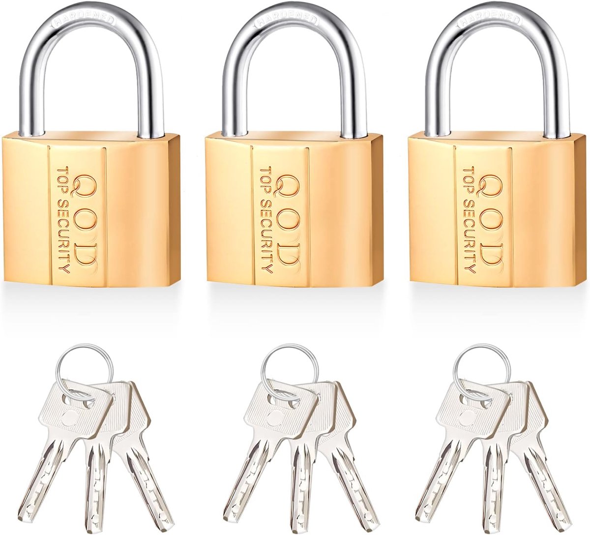 SnelShoppen - 3x 38mm Hangslot met Sleutel - Messing Hangsloten voor Kasten, Koffers - Stevige Beveiliging voor Thuis en Reis