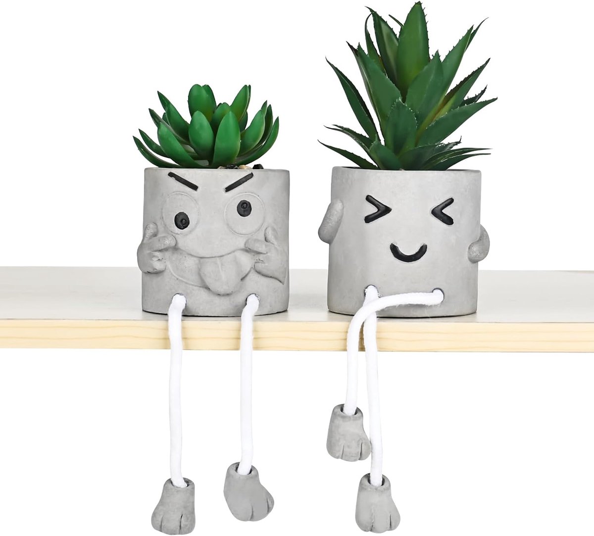 SnelShoppen - Pack van 2 Grappige Kunstplanten Mini Kunstplanten Plastic Succulenten voor Decoratie Woonkamer Balkon Slaapkamer Badkamer
