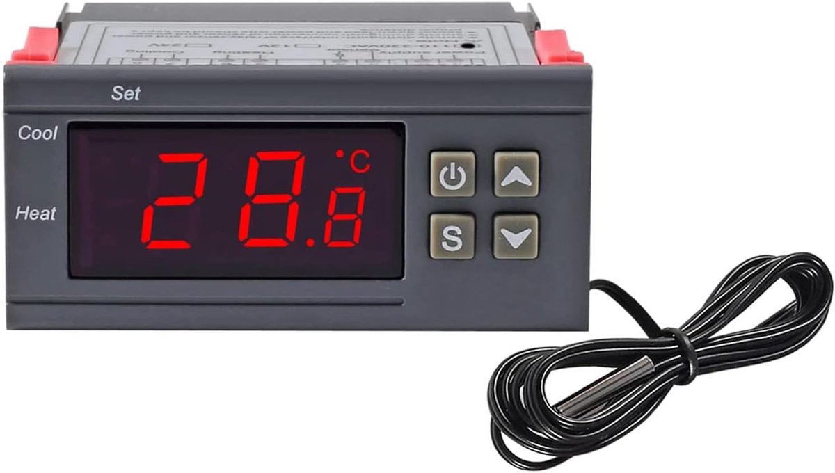 SnelShoppen - Digitale Temperatuur Controller - AC 110V-220V - 10A - LED Display - Verwarming en Koeling Thermostaat - 2 Relay Uitgangen - Inclusief 1