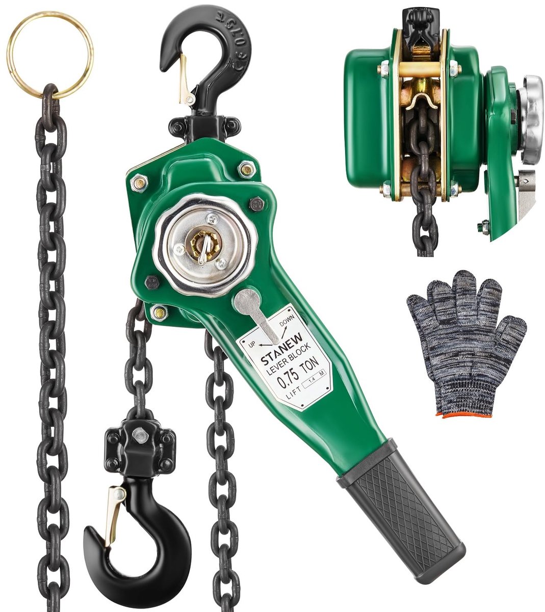 SnelShoppen - Lever Hoist 0.75t met 1.40m Hijshoogte, G80 Keten van Koolstofstaal, 360° Rotatable Haak - Perfect voor Klussen en Transport