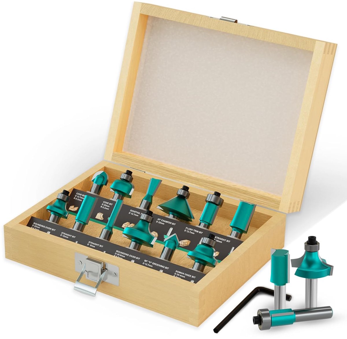 SnelShoppen - 12-delige 8mm Freesbit Set voor Houtbewerking - Professionele Houtbewerking Gereedschap - Tungsten Carbide - CNC en Handrouter - Duurzaa