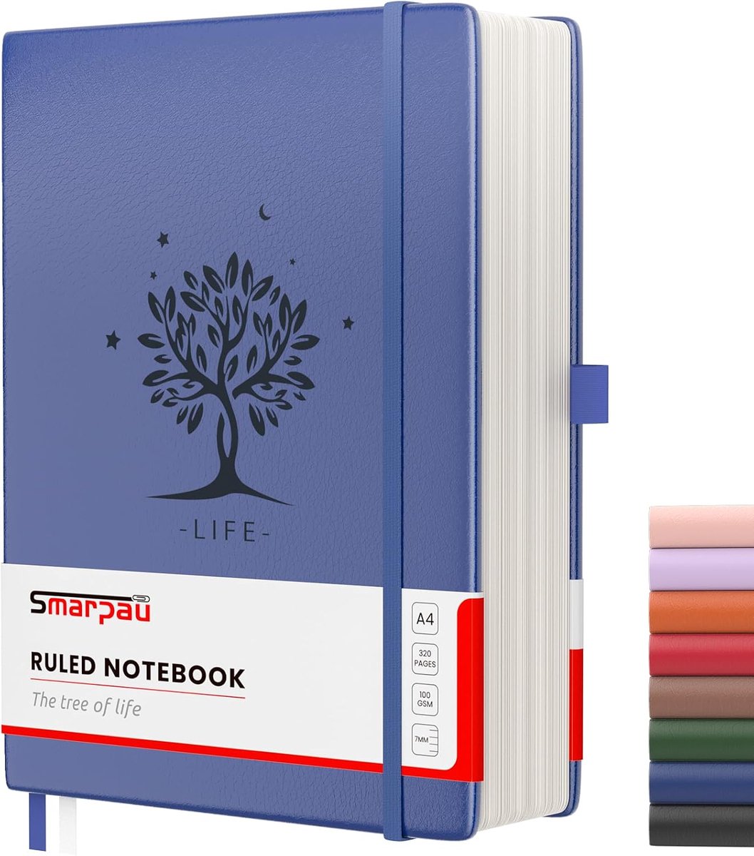 SnelShoppen - A4 Notebook Hardcover Leren Notepad met 320 Pagina's, 100gsm Papier, Dikke Journal voor Werk, School, Reizen, 21.5 x 28cm - Blauw