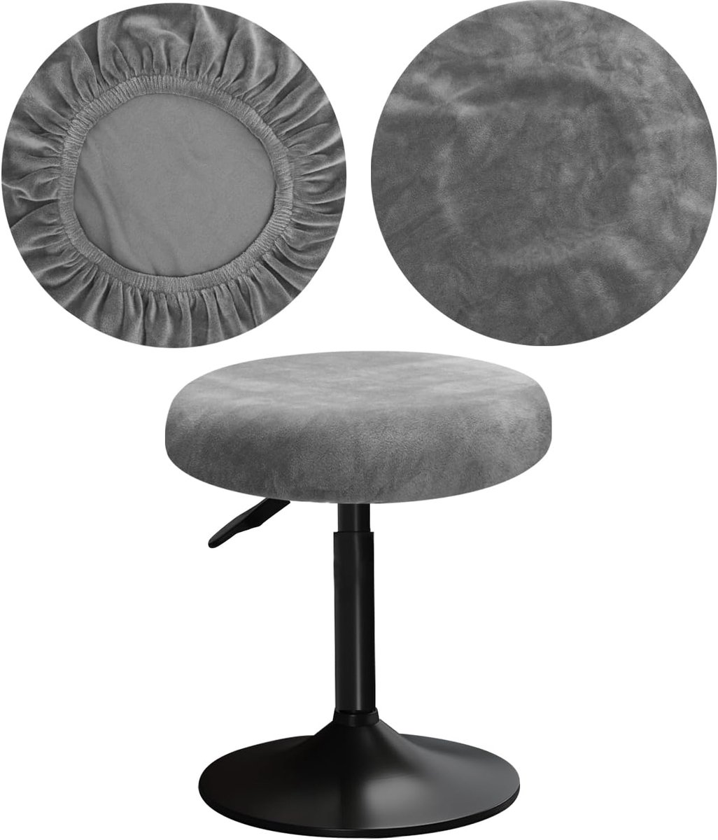 SnelShoppen - Luxe Velours Barkruk Hoes Rond 30-33cm - Grijs - Elastische Stoelhoes voor Barstoelen - Zacht, Ademend en Kreukvrij - 1 Stuk