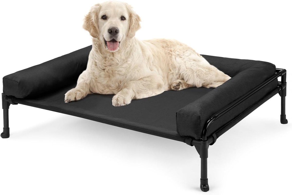 SnelShoppen - Verhoogd Hondenbed voor Grote Honden - Koelende Buitenhondbed met Mesh - Driezijdige Bolster - Antislip Voeten - Comfortabele Hammock vo
