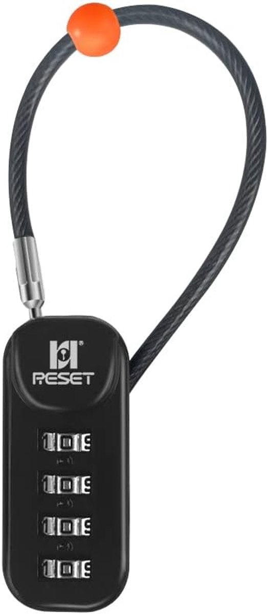 SnelShoppen - RESET 4 Digit Combinatie Hangslot met 4 Inch Kabel, Reislock voor Bagage, Koffer, Rugzak, Gereedschapskoffer (Zwart, 1 Stuk)