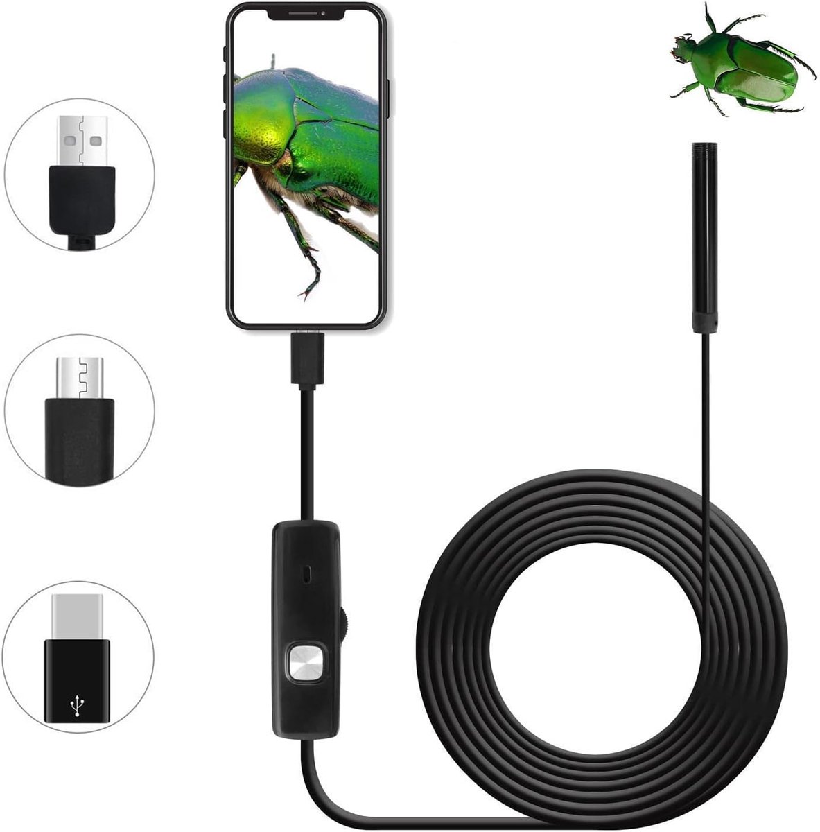 SnelShoppen - USB Endoscope Camera 2.0MP 3-in-1 Waterproof Inspectie Camera voor Smartphone Tablet PC - 1m Rigid Hose Kabel