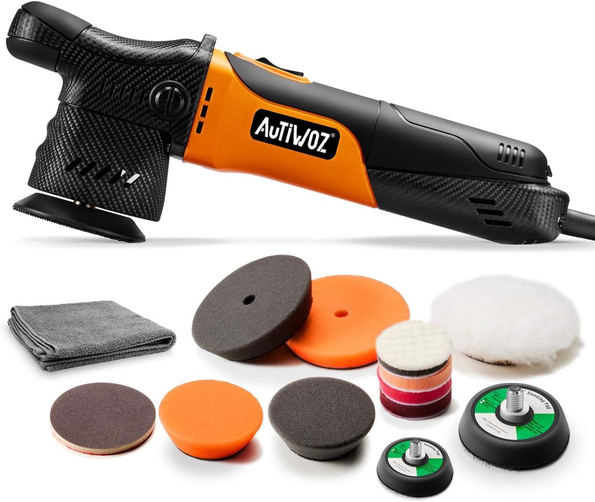 SnelShoppen - Eccentrische Auto Polijstmachine 630W met Mini Koplamp Polijsting, 12mm Orbital Polisher, 2500-7000RPM, 50mm/75mm Polijstschijven voor W